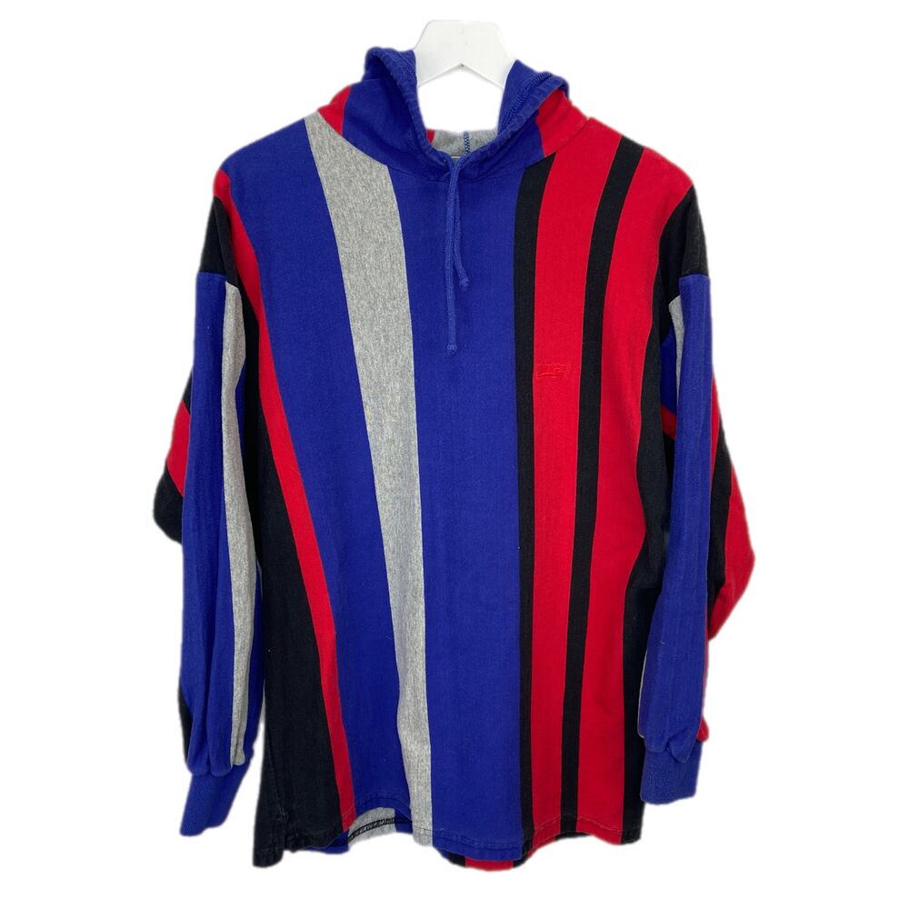 Vintage Color Block Hoodie - Bright Vertical Stripe - 90s Athletic Style -Size M
